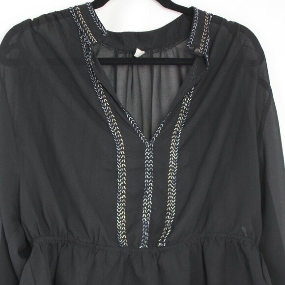 Free People If I Had You Black Sheer Beaded Blouse Size Small - Picture 4 of 13